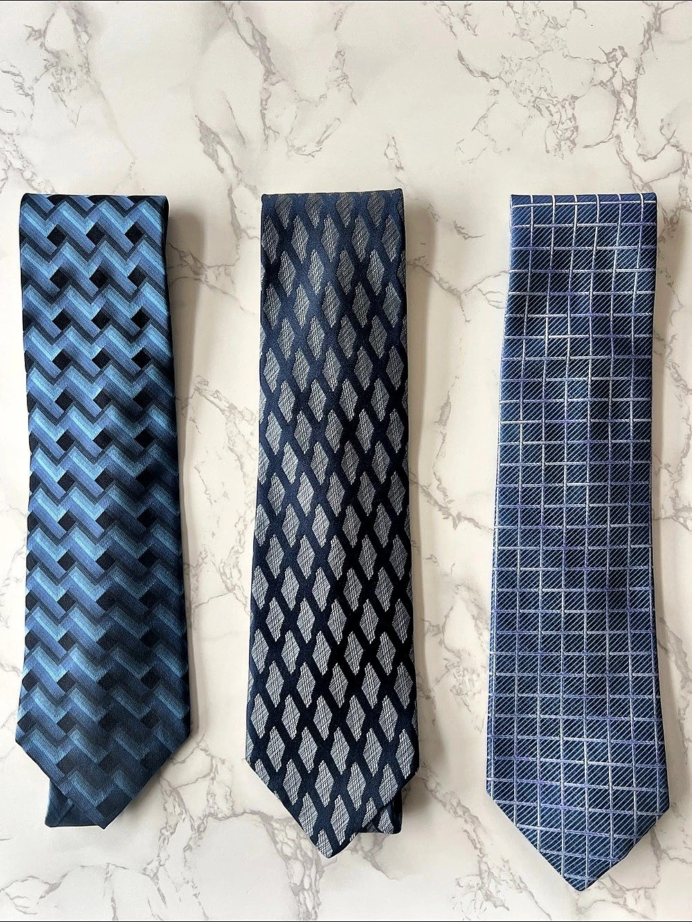 Dion Neckwear Men's Blue Geometric Neckties Set of 3 Like New